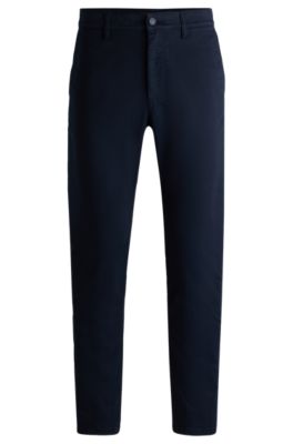 Tapered-fit chinos in stretch-cotton satin, Dark Blue