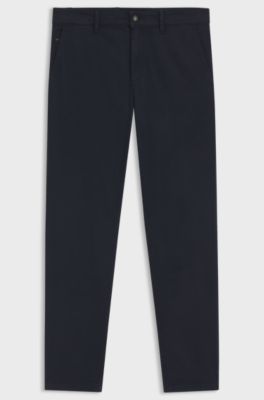 Chino coupe fusel&eacute;e en satin de coton stretch, Bleu fonc&eacute;