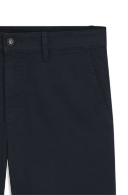Tapered-fit chinos in stretch-cotton satin, Dark Blue