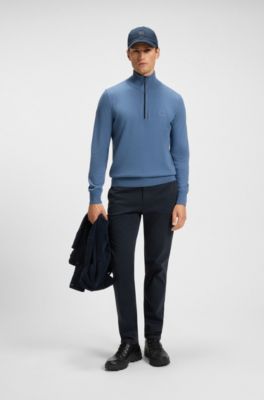 Tapered-fit chinos in stretch-cotton satin, Dark Blue