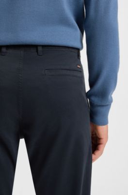 Tapered-fit chinos in stretch-cotton satin, Dark Blue