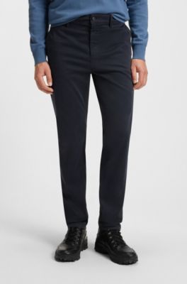 Tapered-fit chinos in stretch-cotton satin, Dark Blue
