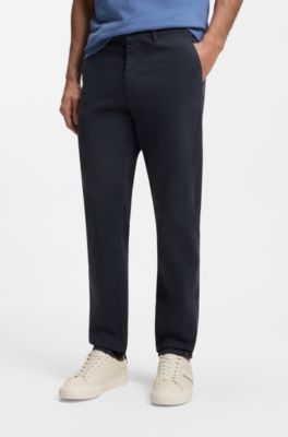 Tapered-fit trousers in stretch-cotton satin, Dark Blue