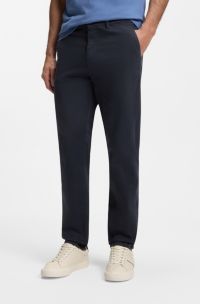 Tapered-fit trousers in stretch-cotton satin, Dark Blue