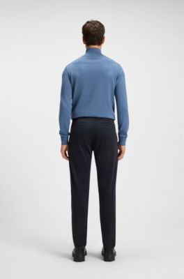 Tapered-fit chinos in stretch-cotton satin, Dark Blue