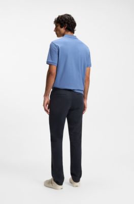 Chino coupe fusel&eacute;e en satin de coton stretch, Bleu fonc&eacute;