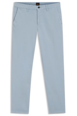 Tapered-fit chinos in stretch-cotton satin, Light Blue