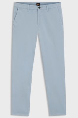 Tapered-fit trousers in stretch-cotton satin, Light Blue