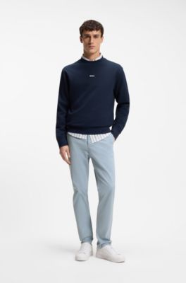 Tapered-fit trousers in stretch-cotton satin, Light Blue