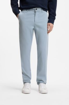 Tapered-fit trousers in stretch-cotton satin, Light Blue
