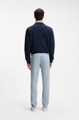 Chino con fit affusolato in satin di cotone elasticizzato, Celeste