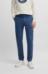 Tapered-fit chinos in stretch-cotton satin, Blue