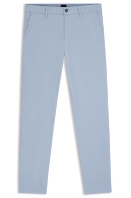 Tapered-fit chinos in stretch-cotton satin, Light Blue