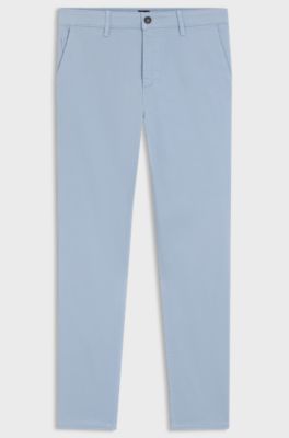 Tapered-fit trousers in stretch-cotton satin, Light Blue