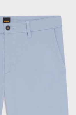Tapered-fit trousers in stretch-cotton satin, Light Blue