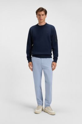 Tapered-fit chinos in stretch-cotton satin, Light Blue