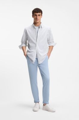Tapered-fit trousers in stretch-cotton satin, Light Blue