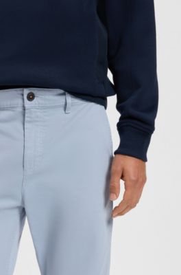 Tapered-fit chinos in stretch-cotton satin, Light Blue