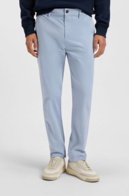 Tapered-fit chinos in stretch-cotton satin, Light Blue