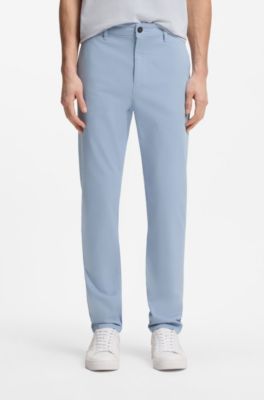 Chinos med tapered fit i bomuldssatin med str&aelig;k, Lysebl&aring;