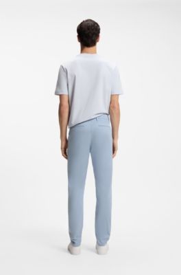 Tapered-fit trousers in stretch-cotton satin, Light Blue