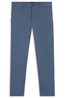 Tapered-fit chinos in stretch-cotton satin, Blue