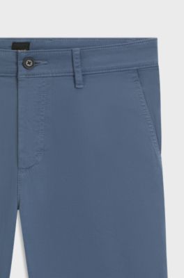 Tapered-fit trousers in stretch-cotton satin, Blue