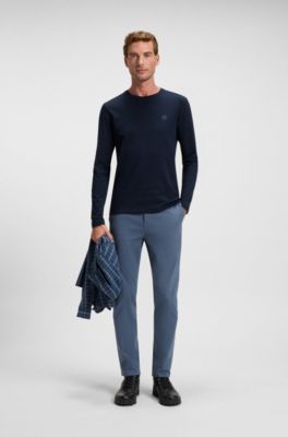 Tapered-fit chinos in stretch-cotton satin, Blue