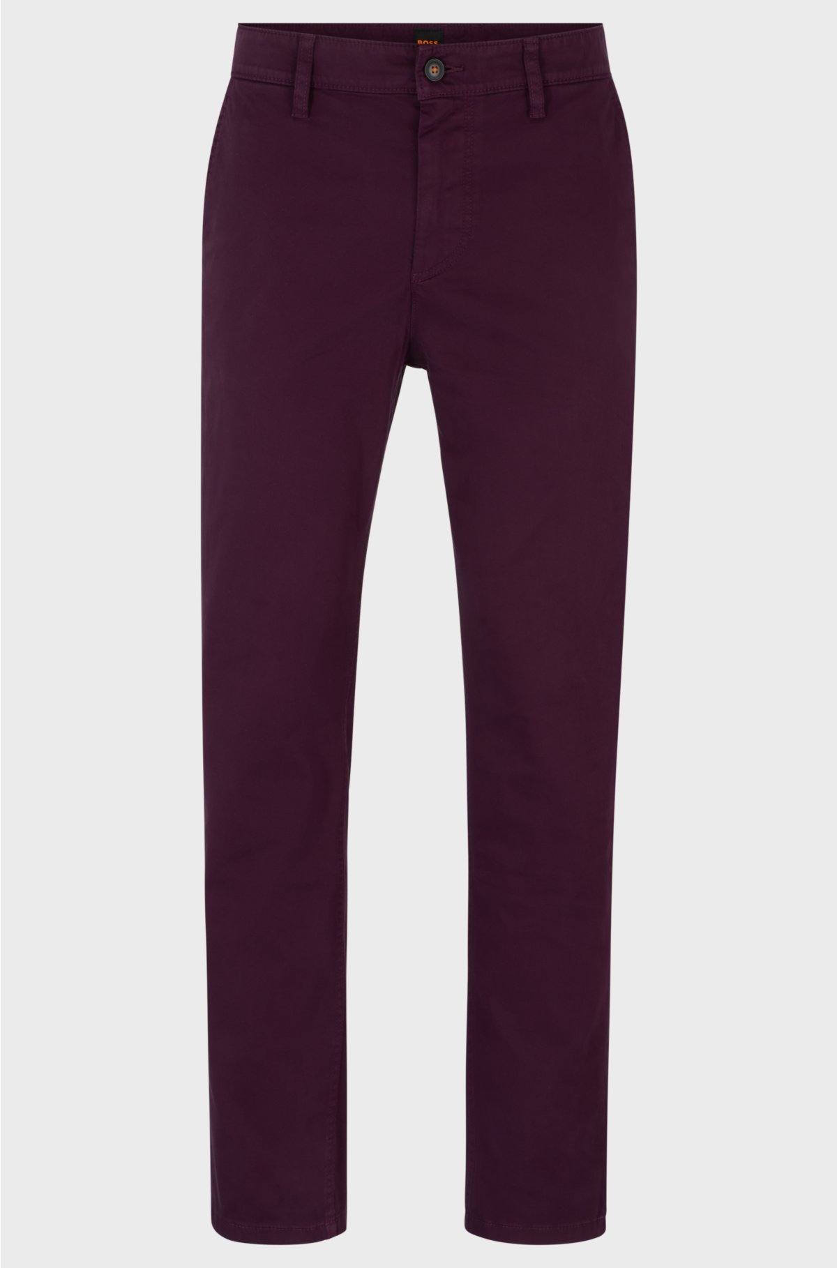 Tapered-fit chinos in stretch-cotton satin, Purple