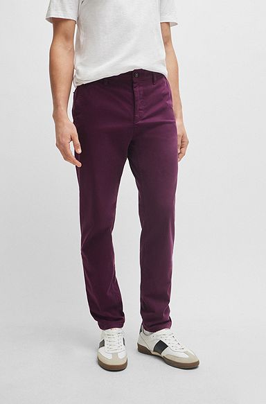 Зауженные брюки чинос из эластичного хлопкового атласа, Фиолетовый