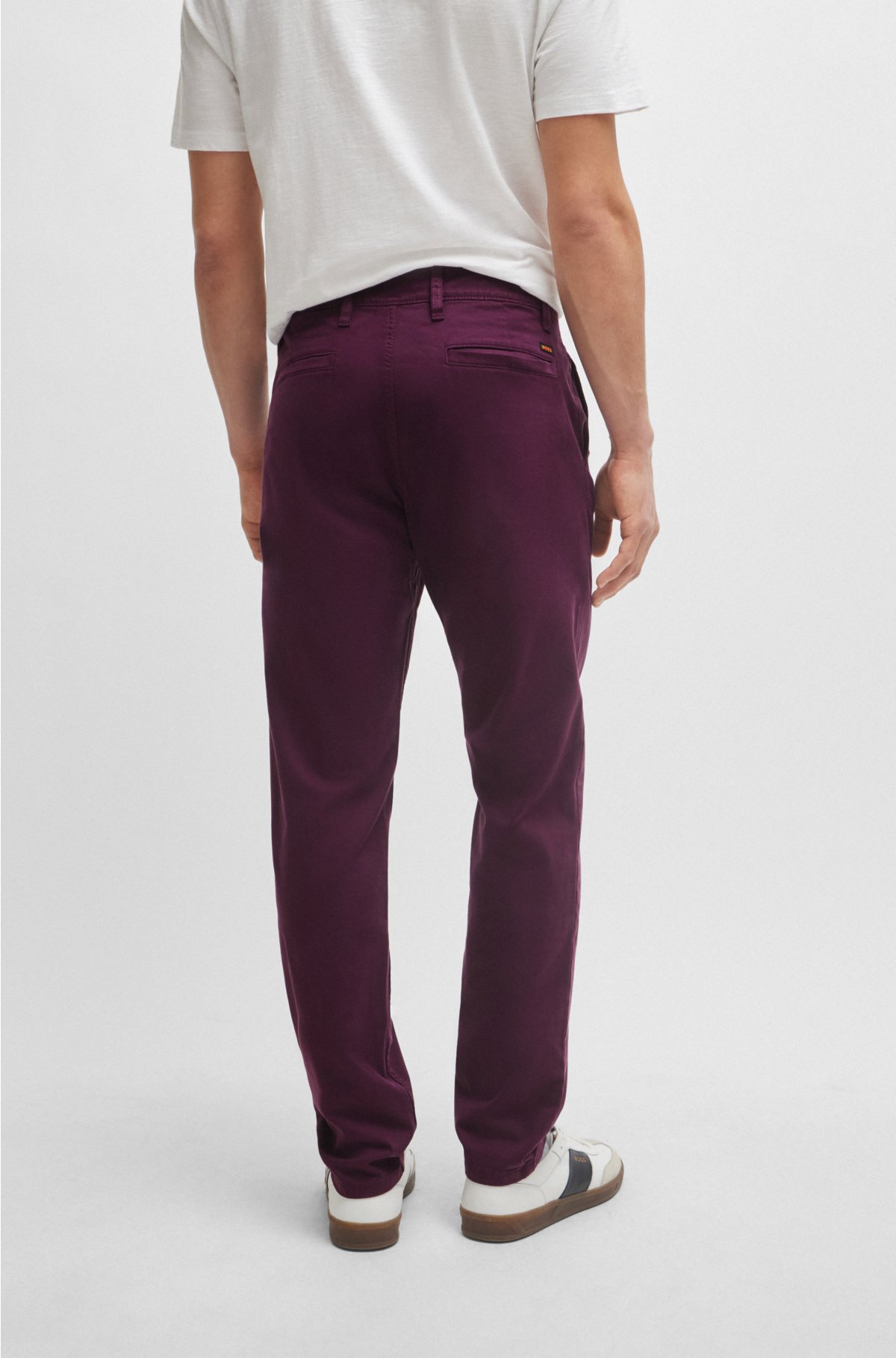 Tapered-fit chinos in stretch-cotton satin, Purple