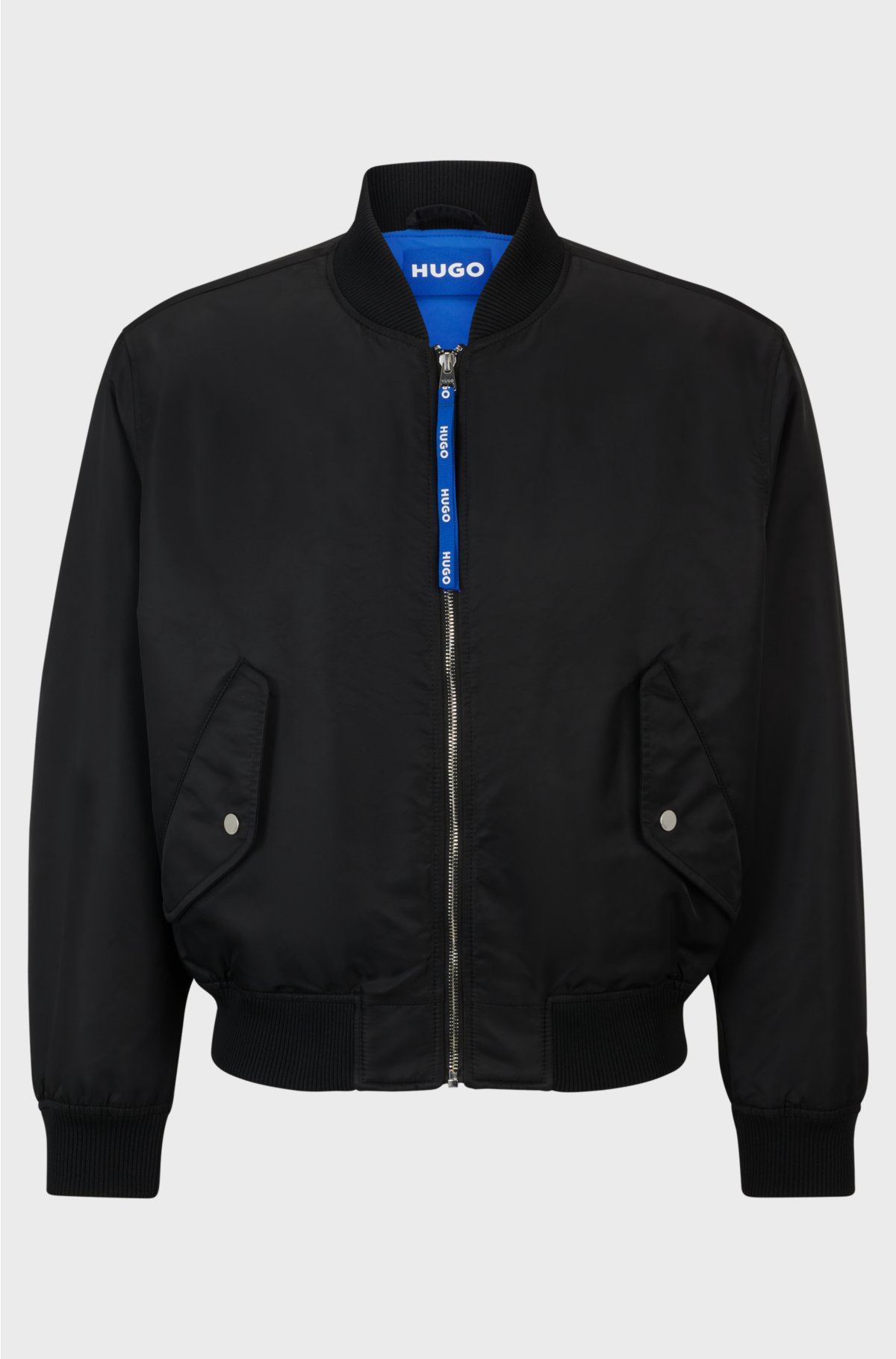 Water-repellent bomber jacket with branded zip puller, Black