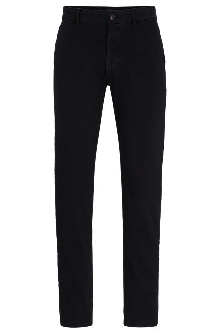 Slim-fit trousers in stretch-cotton satin, Black