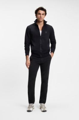 Slim-fit chinos in stretch-cotton satin, Black