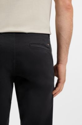 Slim-fit chinos in stretch-cotton satin, Black