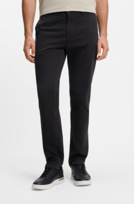 Slim-fit chinos in stretch-cotton satin, Black
