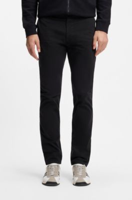 Slim-fit satijnen chino van stretchkatoen, Zwart