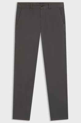 Chino slim fit in satin di cotone elasticizzato, Grigio scuro