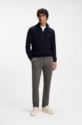 Slim-fit chinos in stretch-cotton satin, Dark Grey