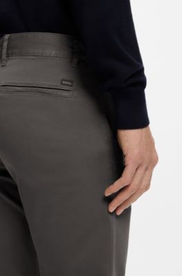 Slim-fit trousers in overdyed stretch satin, Dark Grey
