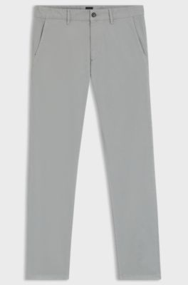 Slim-fit chinos in stretch-cotton satin, Silver