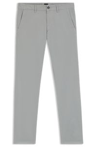 Slim-fit chinos in stretch-cotton satin, Silver
