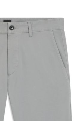 Slim-fit chinos in stretch-cotton satin, Silver