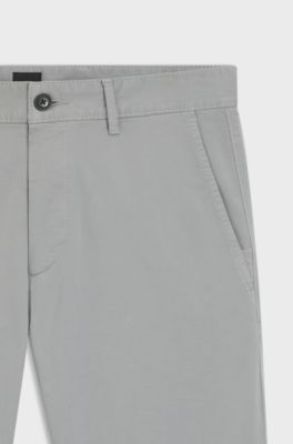 Chino slim fit in satin di cotone elasticizzato, Argento