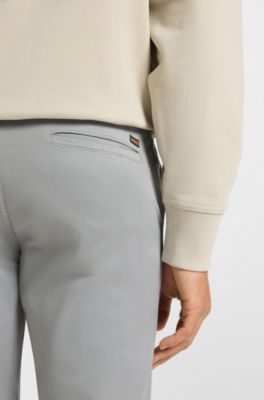 Slim-fit chinos in stretch-cotton satin, Silver