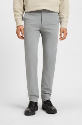 Chino slim fit in satin di cotone elasticizzato, Argento