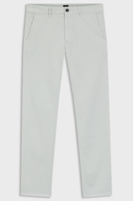 Slim-fit chinos in stretch-cotton satin, Silver