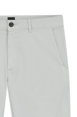 Slim-fit chinos in stretch-cotton satin, Silver