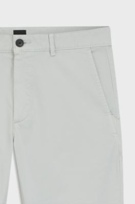 Slim-fit chinos in stretch-cotton satin, Silver