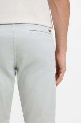 Slim-fit chinos in stretch-cotton satin, Silver